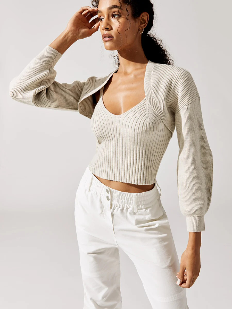 Blended Knit Ribbed Shrug | Carbon38