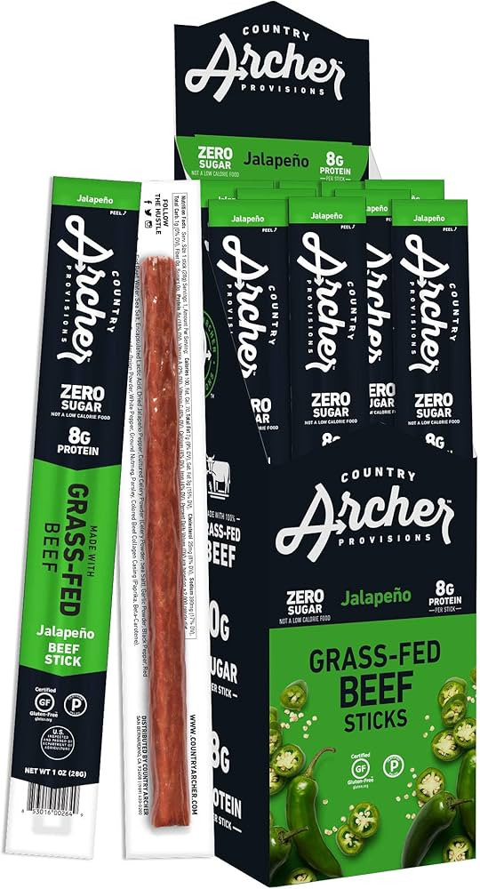 Jalapeño Jerky Beef Sticks by Country Archer, 100% Grass-Fed, Protein Snacks, Gluten Free, 1 Oun... | Amazon (US)