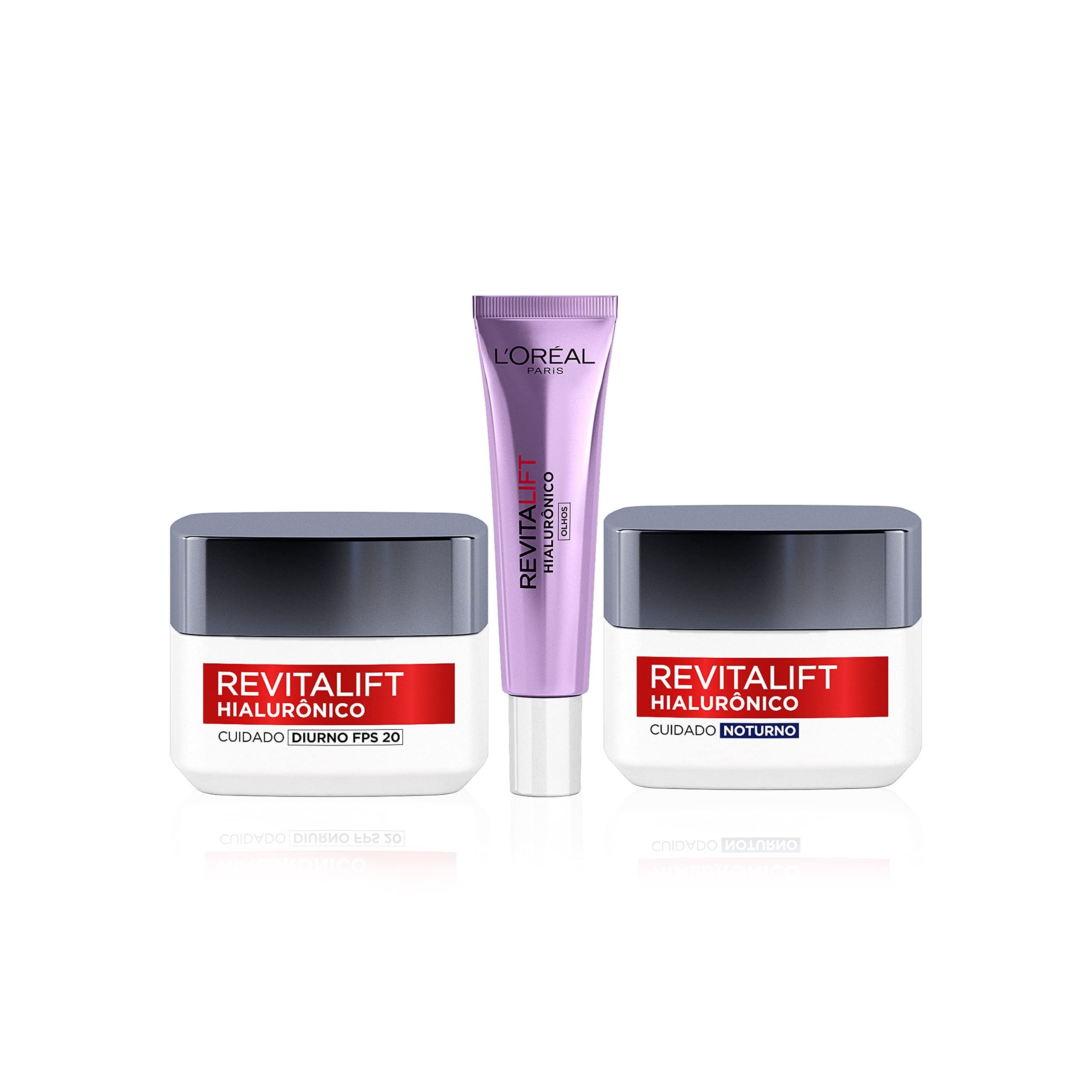 Kit Tratamento Facial L'Oréal Paris Revitalift Hialurônico: Creme Dia + Noite + Olhos, Transpar... | Amazon (BR)