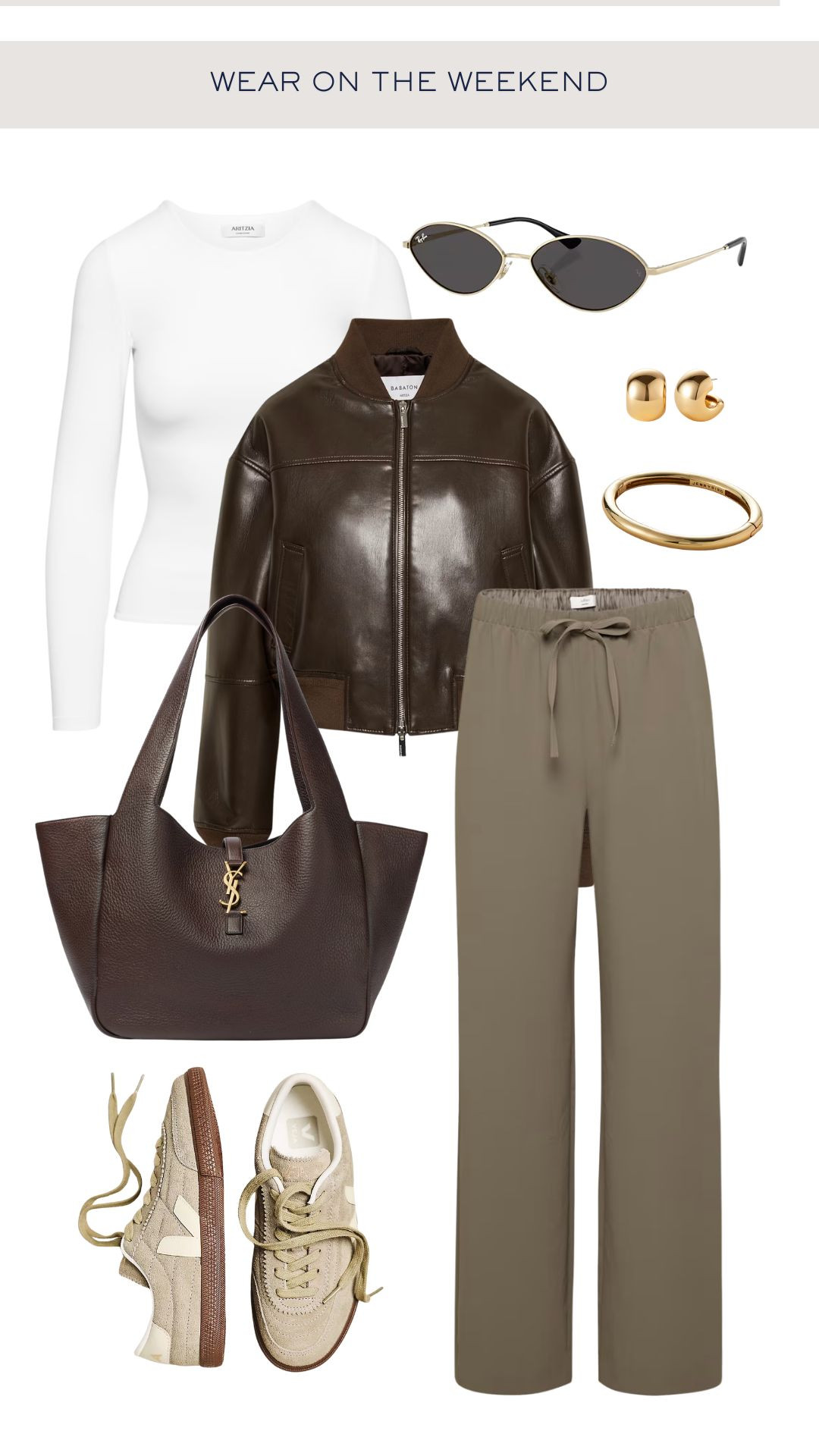 Casual chic comfortable outfit idea.


Easy OOTD, fall outfit, leather jacket outfit, wide leg pants, bomber jacket, cropped leather jacket, casual shoes, running shoe outfit, city vacation outfit, leather tote, YSL tote, elevated lounge pants, comfortable chic, wear to coffee, wear to lunch, wear to the office, work wear, casual Friday 

#LTKshoes #LTKworkwear #LTKbag