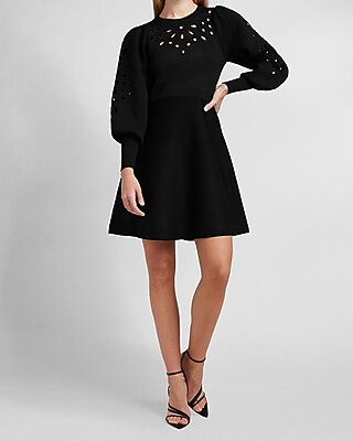 Eyelet Lace Fit And Flare Sweater Dress | Express