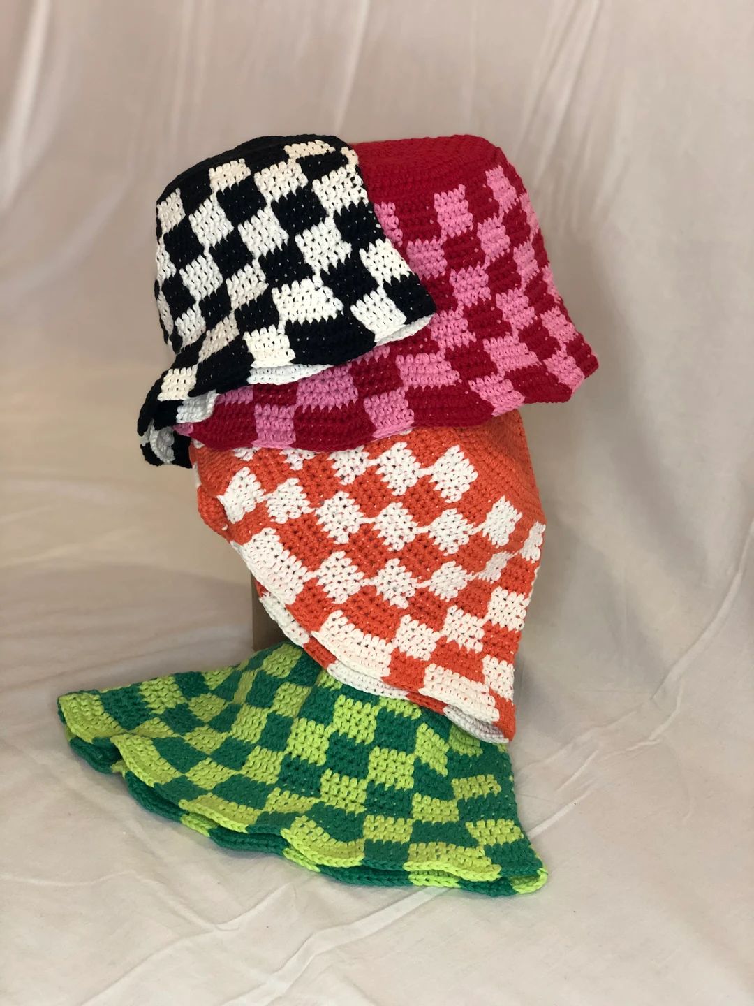 Checkered Bucket Hat Crochet Handmade Vintage Fashion | Etsy (US)