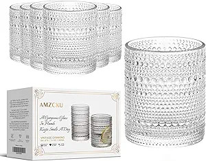 Amzcku Vintage Drinking Glass Set of 6 Kitchen Glasses Cup（13 OZ），for Water，Cocktail，Mi... | Amazon (US)
