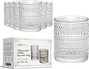 Amzcku Vintage Drinking Glass Set of 6 Kitchen Glasses Cup（13 OZ），for Water，Cocktail，Mi... | Amazon (US)