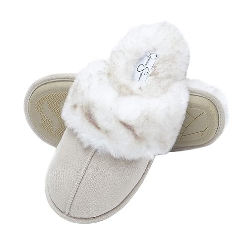 Jessica Simpson Comfy Faux Fur Womens House Slipper Scuff Memory Foam Slip On Anti-Skid Sole | Amazon (US)