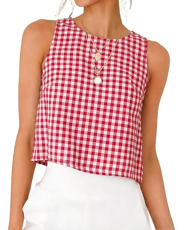 IDEALSANXUN Womens Gingham Crop Tank Tops 2026 Spring Summer Sleeveless Vest Top | Amazon (US)