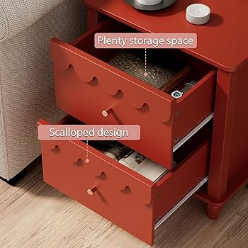 Anbuy Red Nightstand Set of 2 with Petal Pattern, Modern Night Stand Set 2 with 2 Drawers for Bed... | Amazon (US)