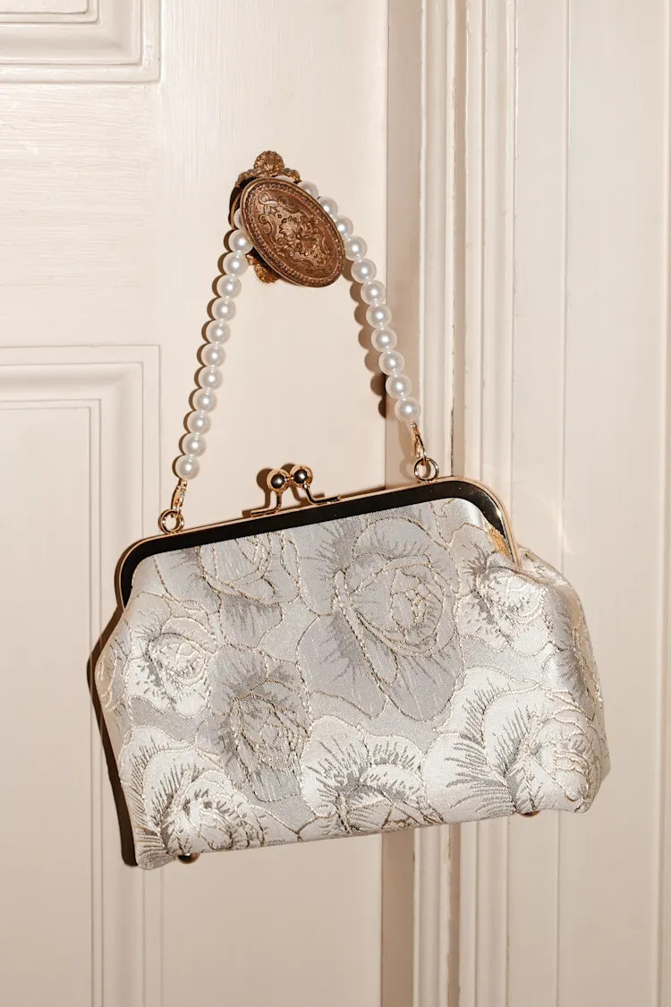 Posh Styling Ivory and Gold Satin Floral Lurex Clutch | Lulus