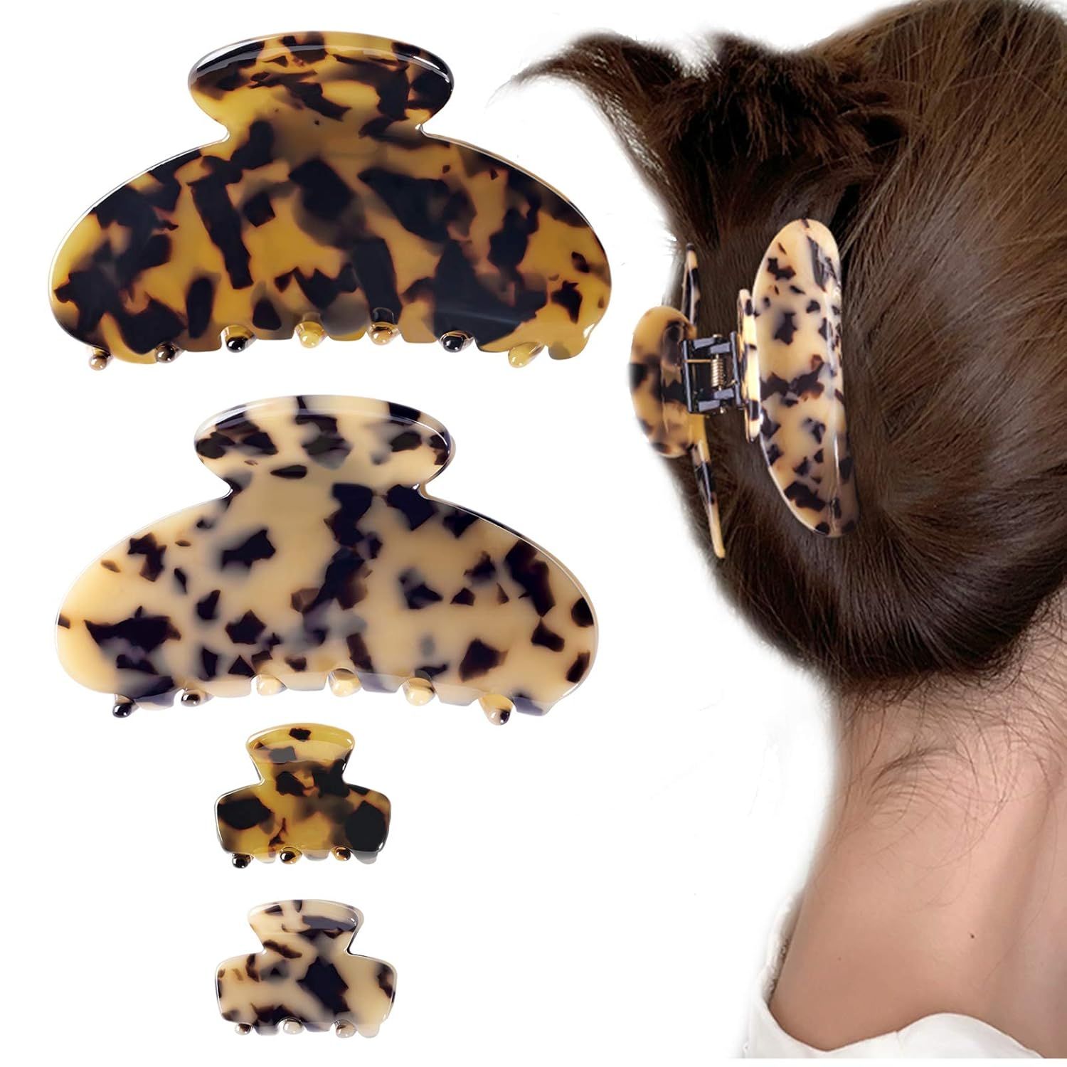 4 PCS Large Tortoise Shell Hair Claw Clips Clutcher, Banana Claw Hair Clips, Cellulose Acetate Ha... | Amazon (US)