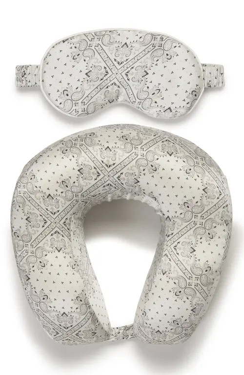 CALPAK Silk Travel Neck Pillow & Eye Mask Set in White Bandana at Nordstrom | Nordstrom