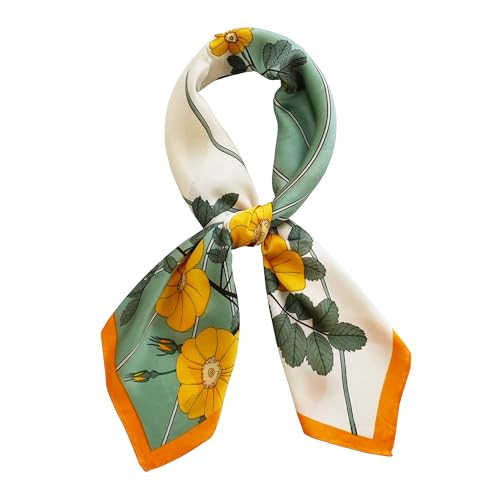 JERLA Women's satin square silk like scarf Fashion pattern large hair scarf wrap headscarf 35" x 35" (Yellow flower) | Amazon (US)