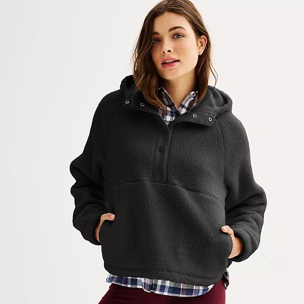 Juniors' SO® High Pile Hooded Snap Tunic Pullover Jacket | Kohl's
