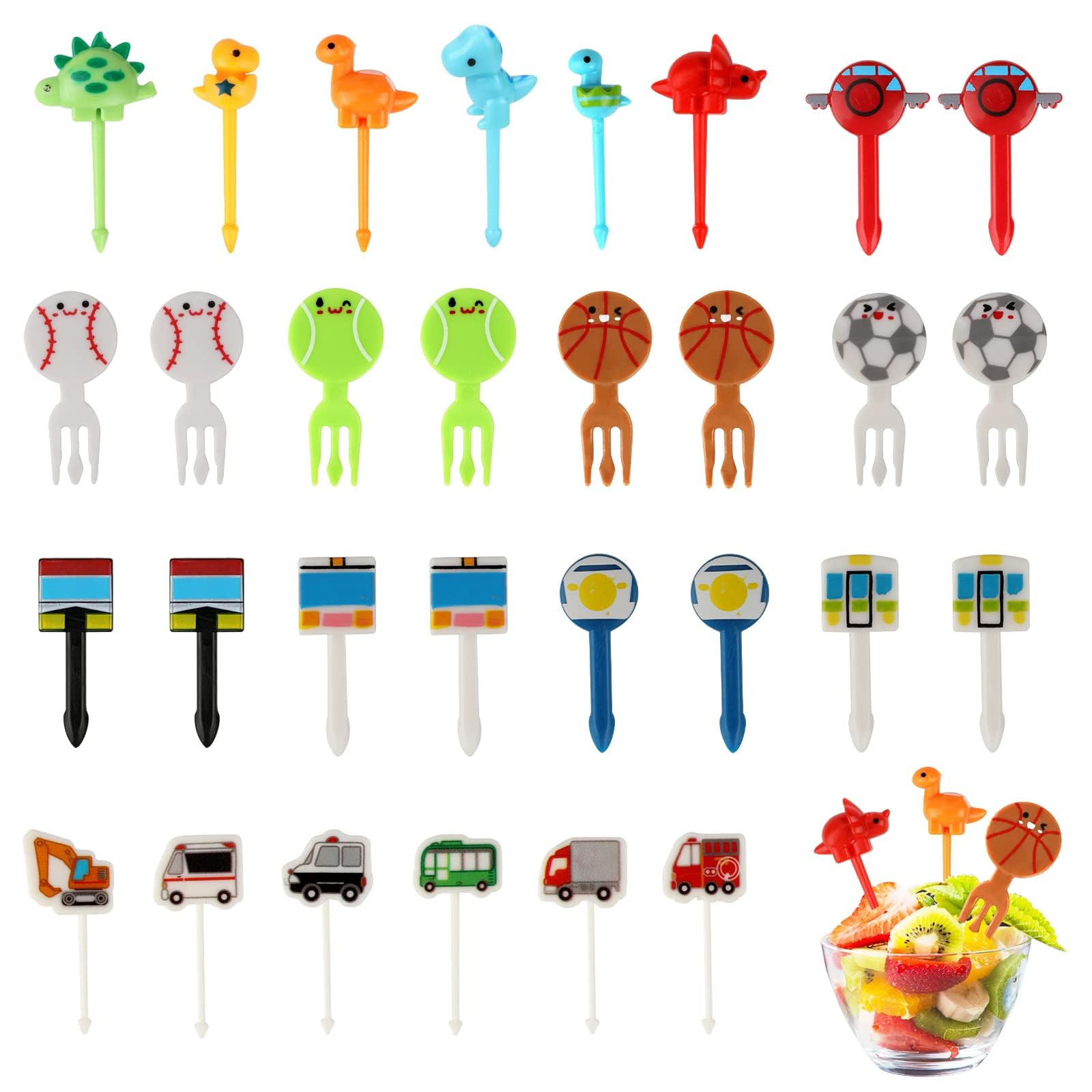 OOTSR 30PCS Food Picks Fruit Forks for kids, Mini Cute Dinosaur Food Toothpick Reusable Cupcake D... | Amazon (US)