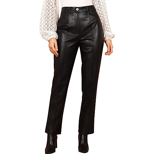 hibshaby Leather Pants for Women, Sexy Faux Leather Pants High Waisted Straight Leg Trousers Black S | Amazon (US)