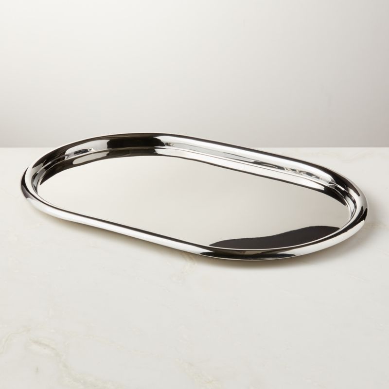 Piero Oval Polished Stainless Steel Serving Tray by Gianfranco Frattini + Reviews | CB2 | CB2