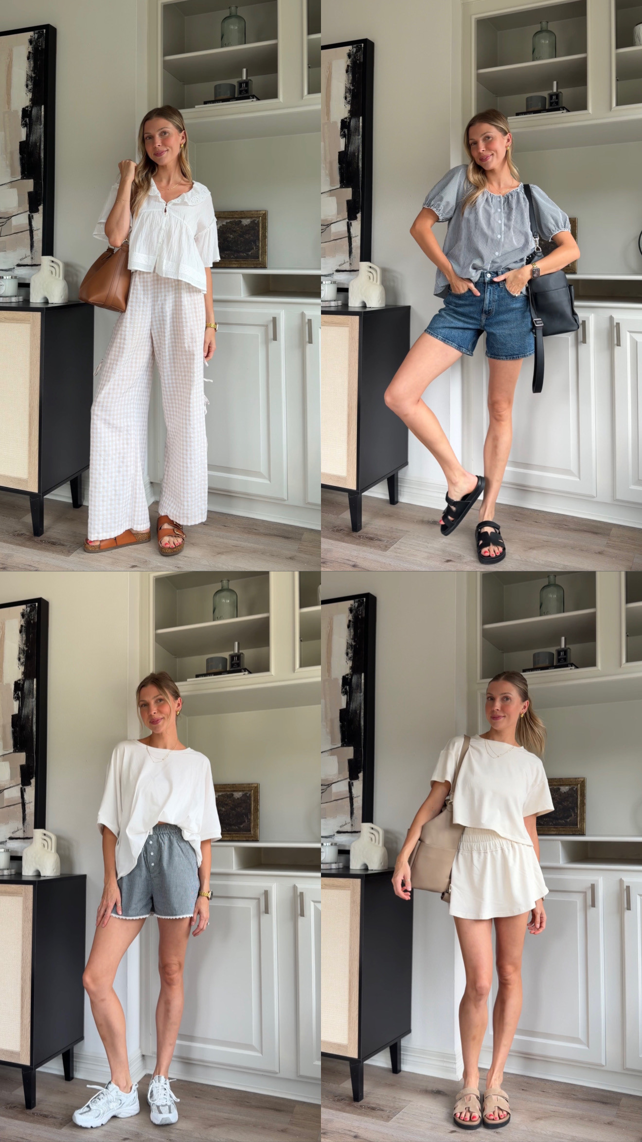 Easy summer mom outfits! Wearing a S in all tops, and matching set, and M in gingham pants and boxer shorts!
 

 #LTKootd