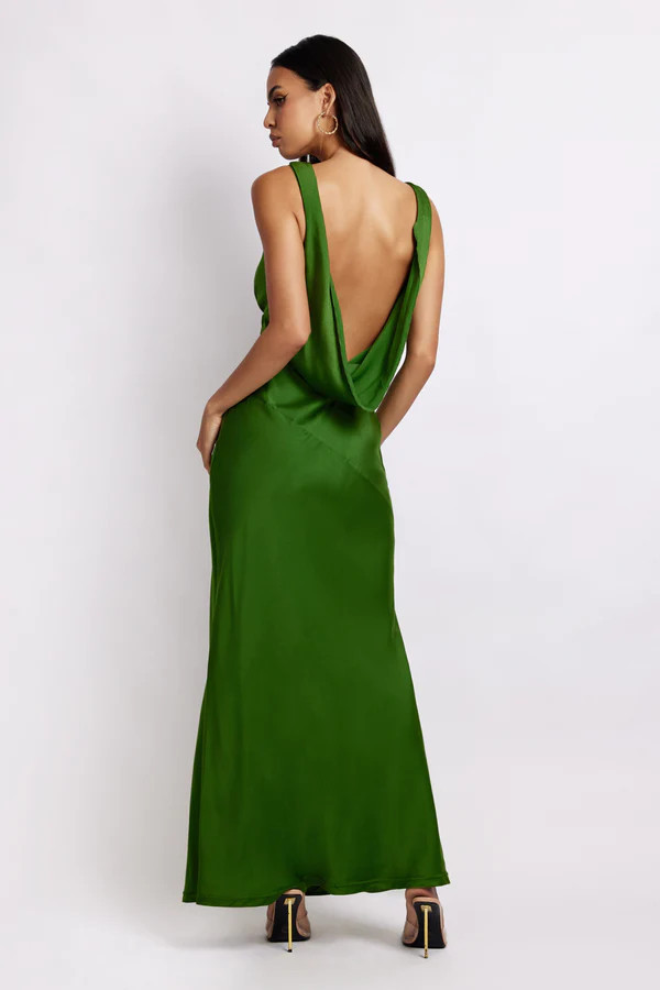 Nadia Maxi Satin Dress With Back Cowl - Emerald | Meshki (APAC)