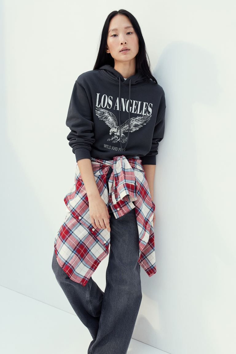 Text-motif Hoodie - Dark gray/Los Angeles - Ladies | H&M US | H&M (US + CA)