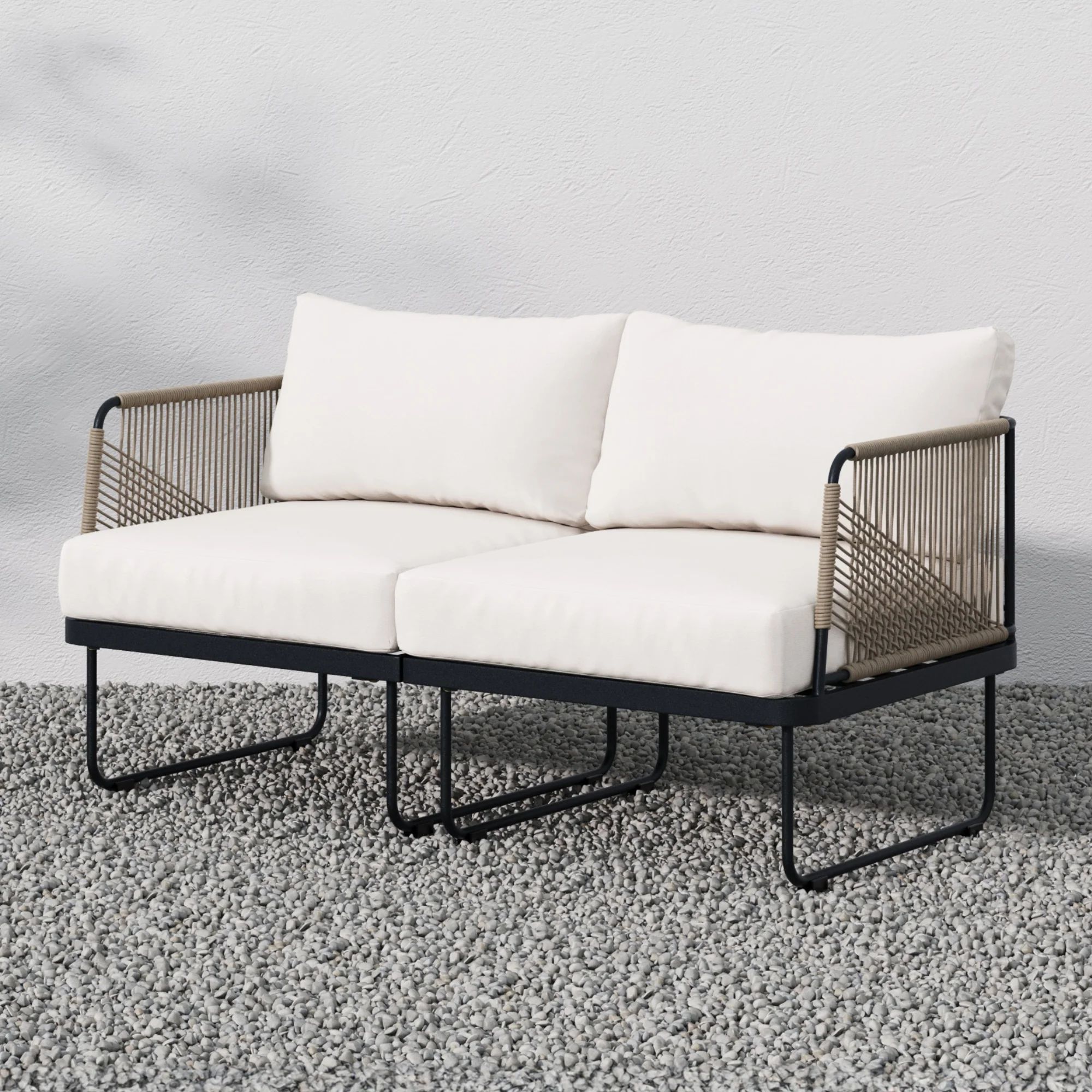 Modern Outdoor Patio Cushioned Cord Loveseat White | Nathan James