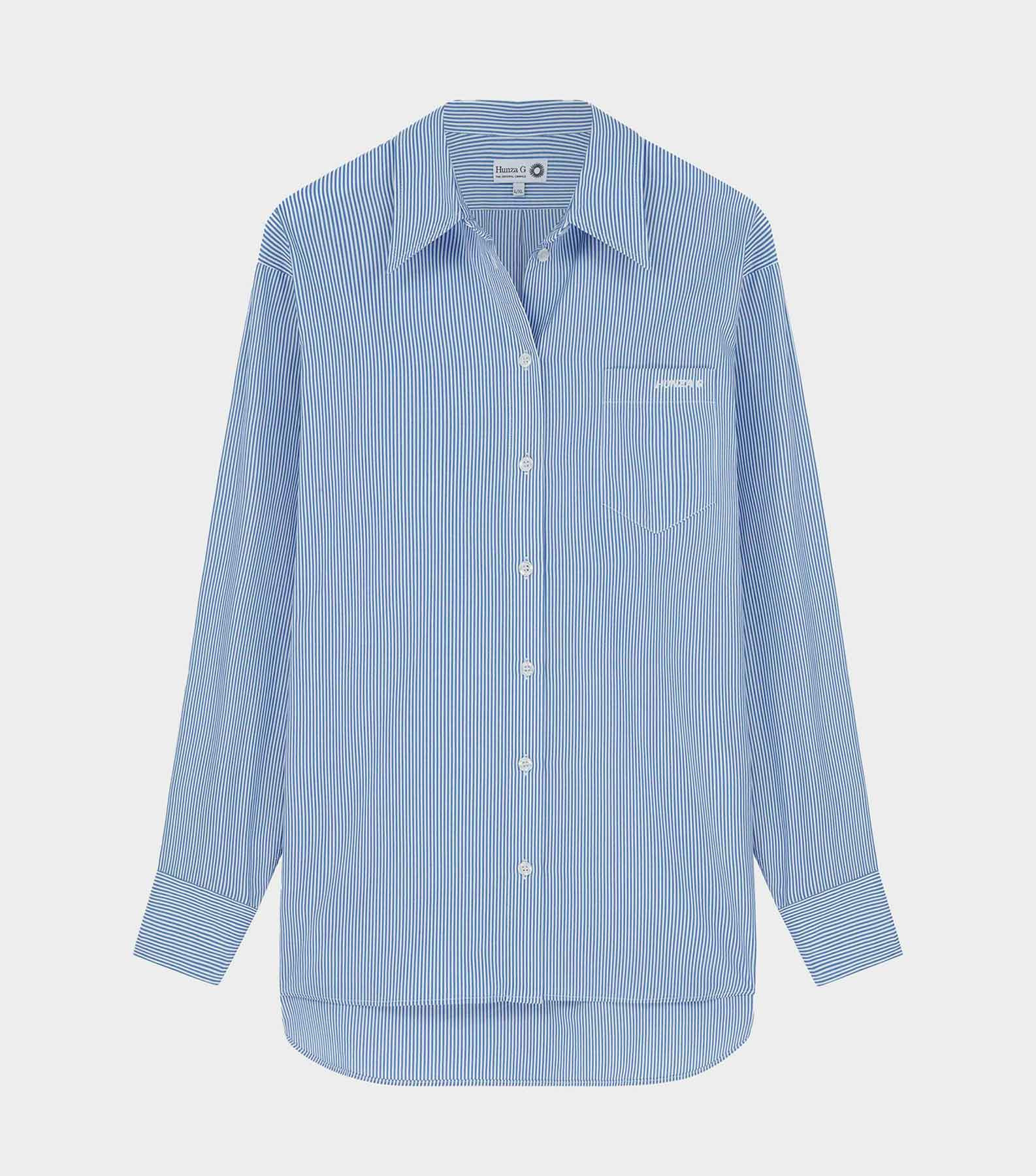 Embroidered Oversized Shirt - Blue Stripe | One Size Swimwear | Hunza G - Blue Stripe / Small/Medium | HUNZA G