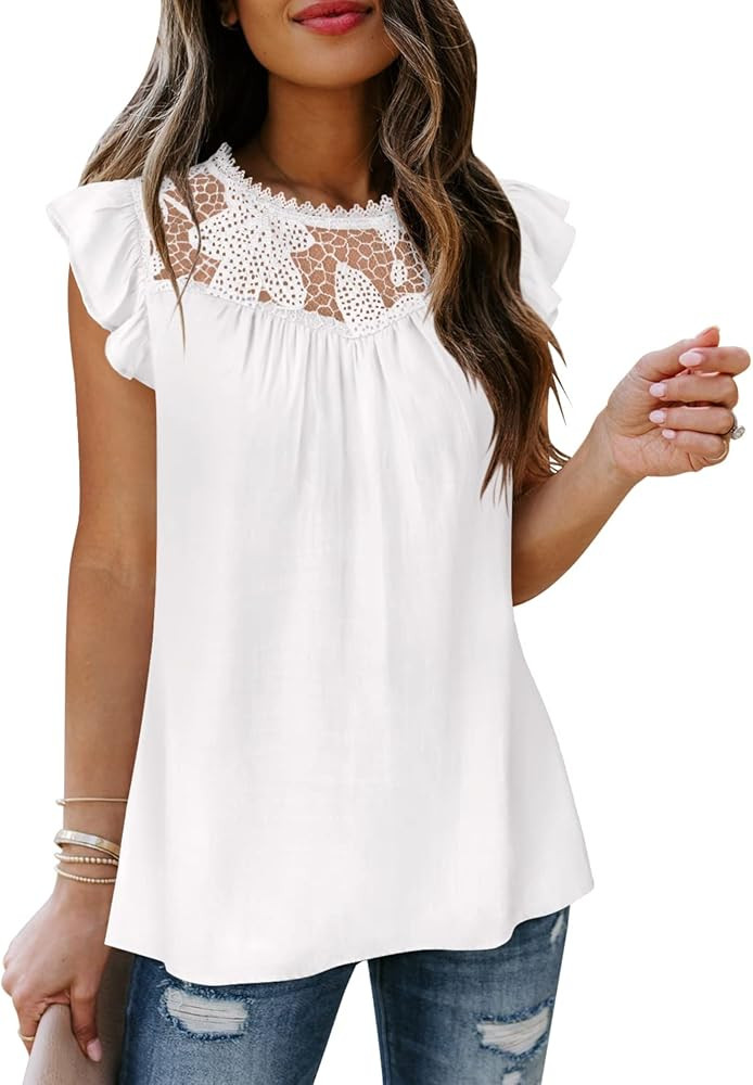 DOROSE Womens Lace Tops Ruffle Short Sleeve Casual Summer Blouses | Amazon (US)