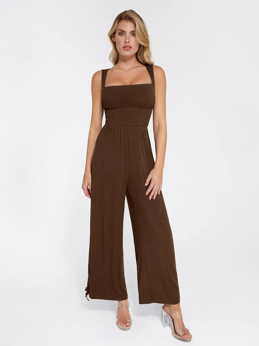 Shapewear Square Neck Tummy Control Wide Leg Jumpsuit | Popilush
