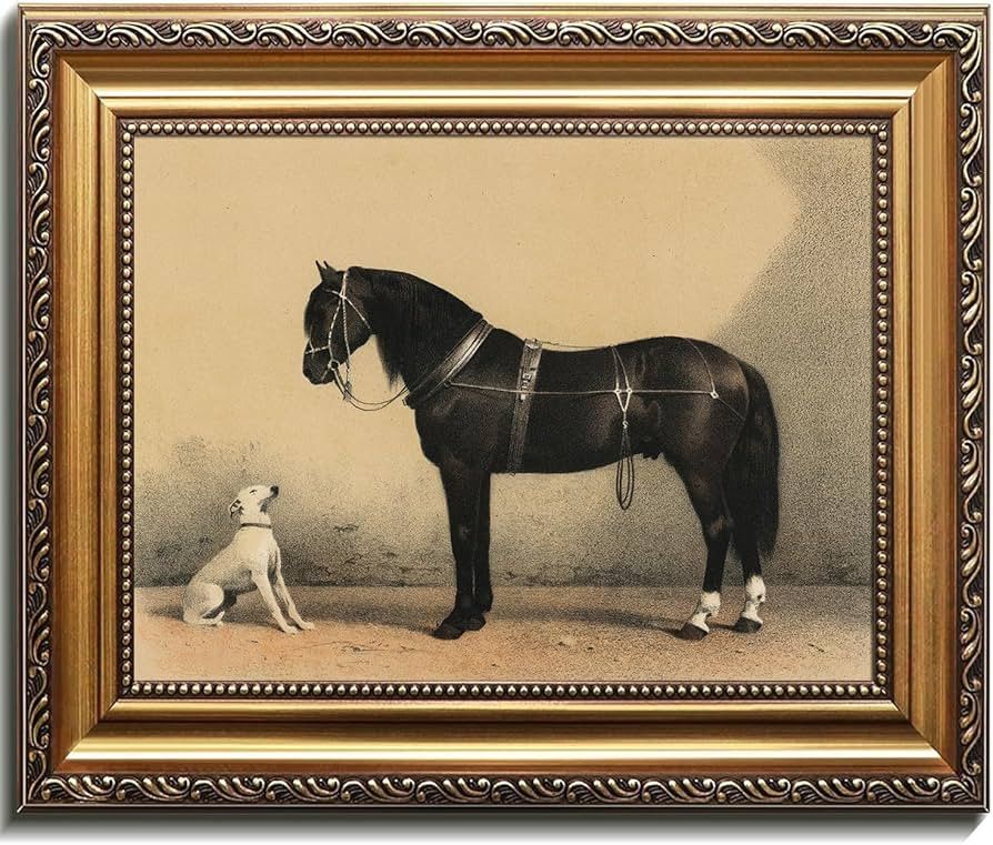 Kizbok Gold Framed Wall Art for Home Decor, Vintage Dog and Black Horse Oil Painting, Farmhouse W... | Amazon (US)