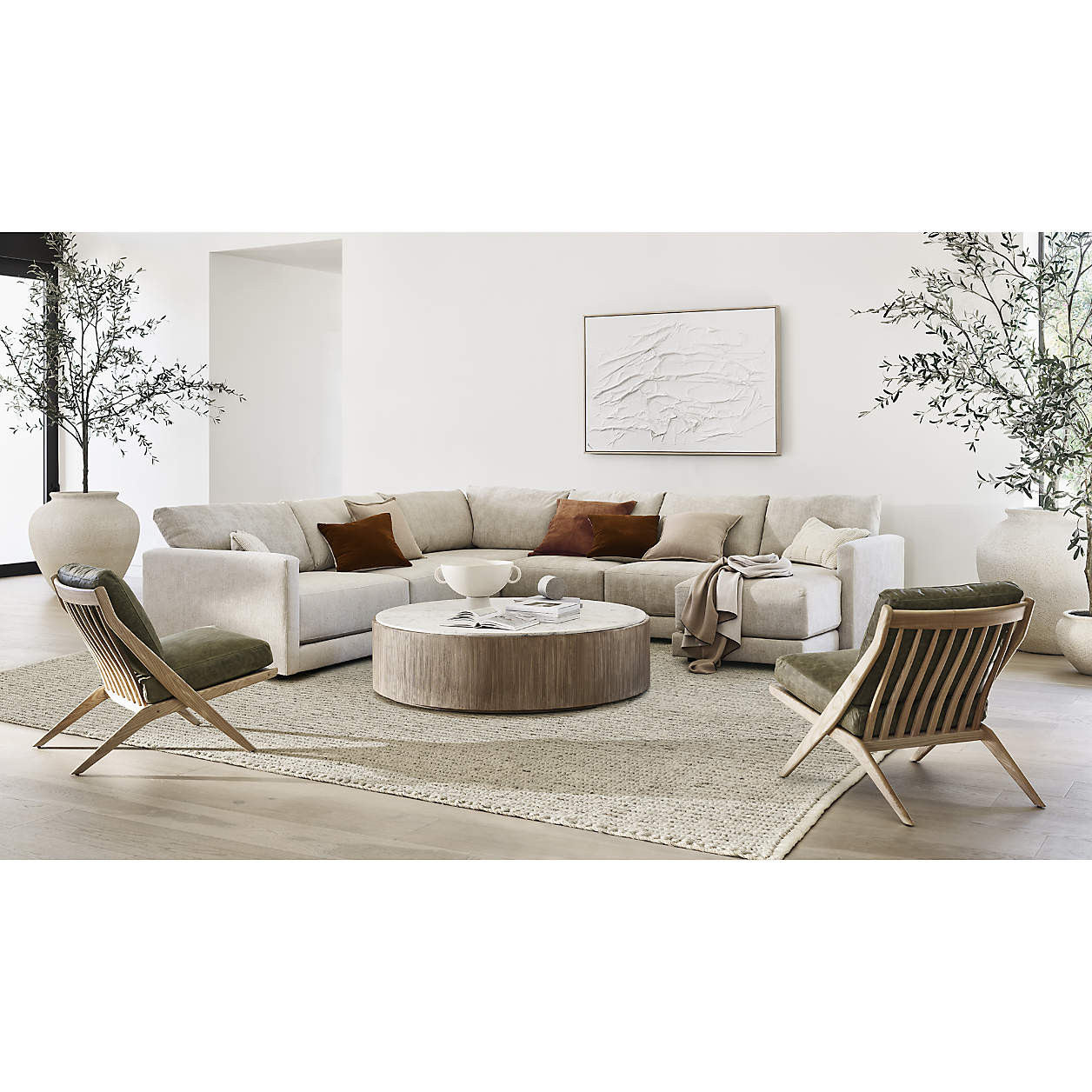 Troupe Marble and Natural Pine Wood 56" Round Coffee Table + Reviews | Crate & Barrel | Crate & Barrel