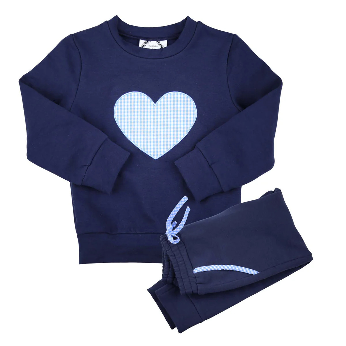 Navy Gingham Heart Sweat Set | The Bella Bean