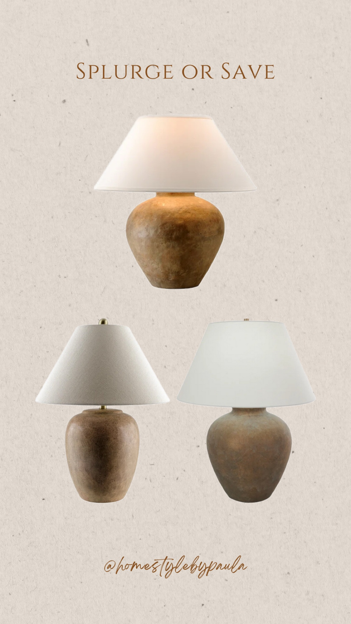 Splurge or save! 
I had this splurge lamp on my wishlist for the longest time and have zero regrets in buying it. It’s a large, heavy, earthy statement lamp that will certainly elevate your home decor. I don’t own the save options but they look so similar for more than half the price.   

#LTKSaleAlert #LTKU #LTKHome