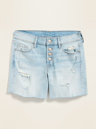 Mid-Rise Distressed Button-Fly Cut-Off Jean Shorts for Women -- 5-inch inseam | Old Navy (US)