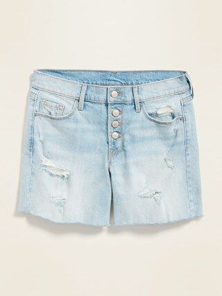 Mid-Rise Distressed Button-Fly Cut-Off Jean Shorts for Women -- 5-inch inseam | Old Navy (US)