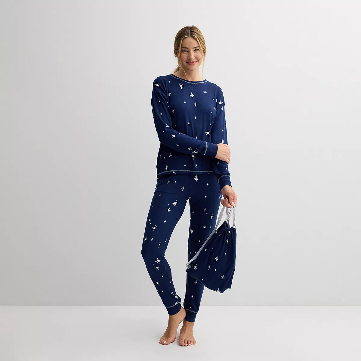 Women's Sonoma Goods For Life® 3-Piece Snit Pajama Top, Pajama Pants & Pouch Set | Kohl's