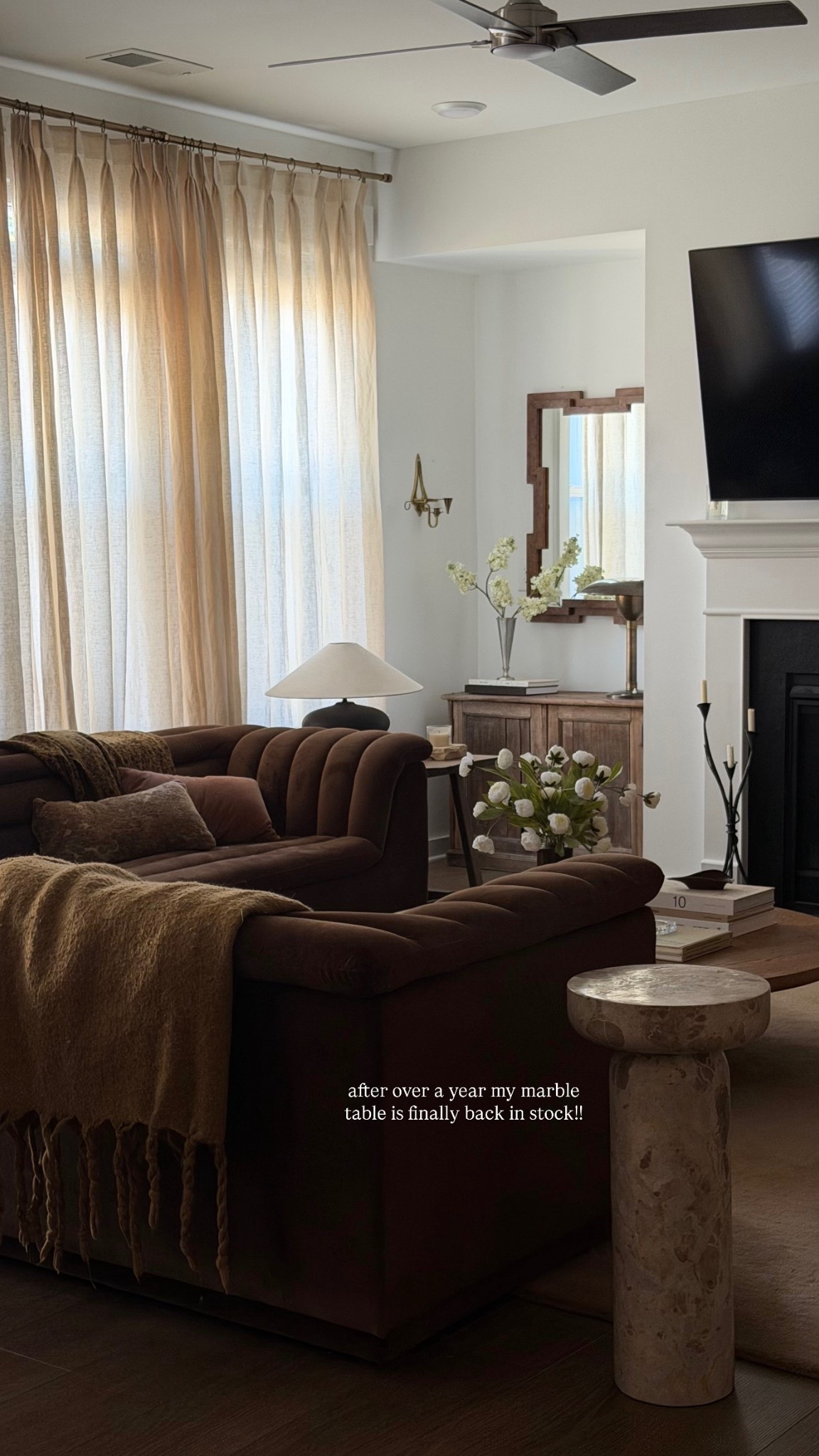 favorite marble table I’ve had for over a year is back in stock!! 

marble side table, living room inspo, brown sectional, pleated curtains, faux florals 

#LTKHome