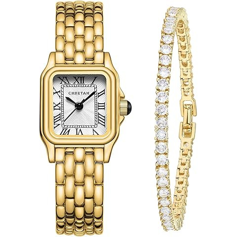 CHEETAH Gold Watches for Women with Small Vintage Bracelet, Rectangular Case Roman Dial | Amazon (US)