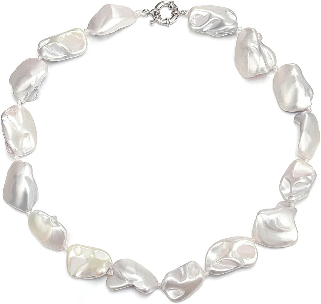Flyonce Baroque Pearl/Shell Necklace for Women Chunky Dainty Irregular Large Cream Simulated Pear... | Amazon (US)