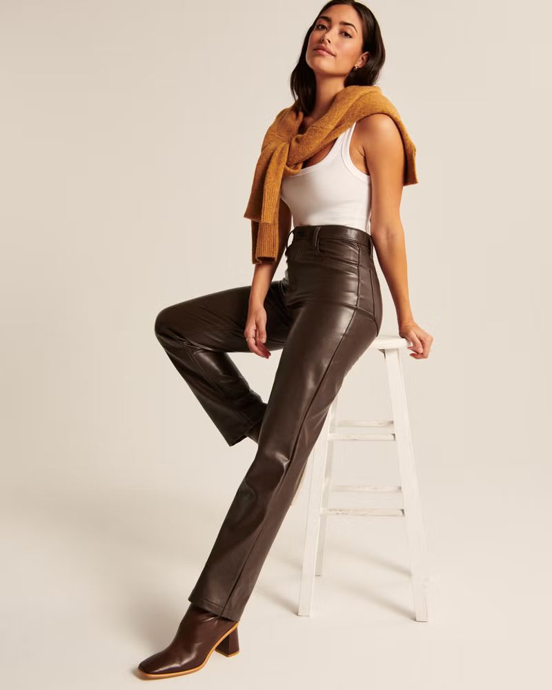 Women's Curve Love Vegan Leather 90s Straight Pants | Women's New Arrivals | Abercrombie.com | Abercrombie & Fitch (US)