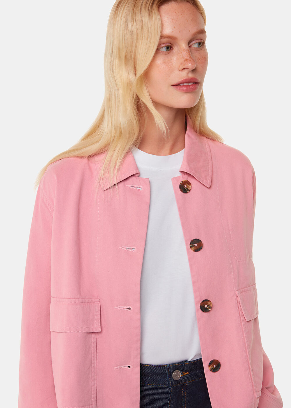 Women's Dusty Pink Button-Up Utility Jacket | Whistles UK | | Whistles