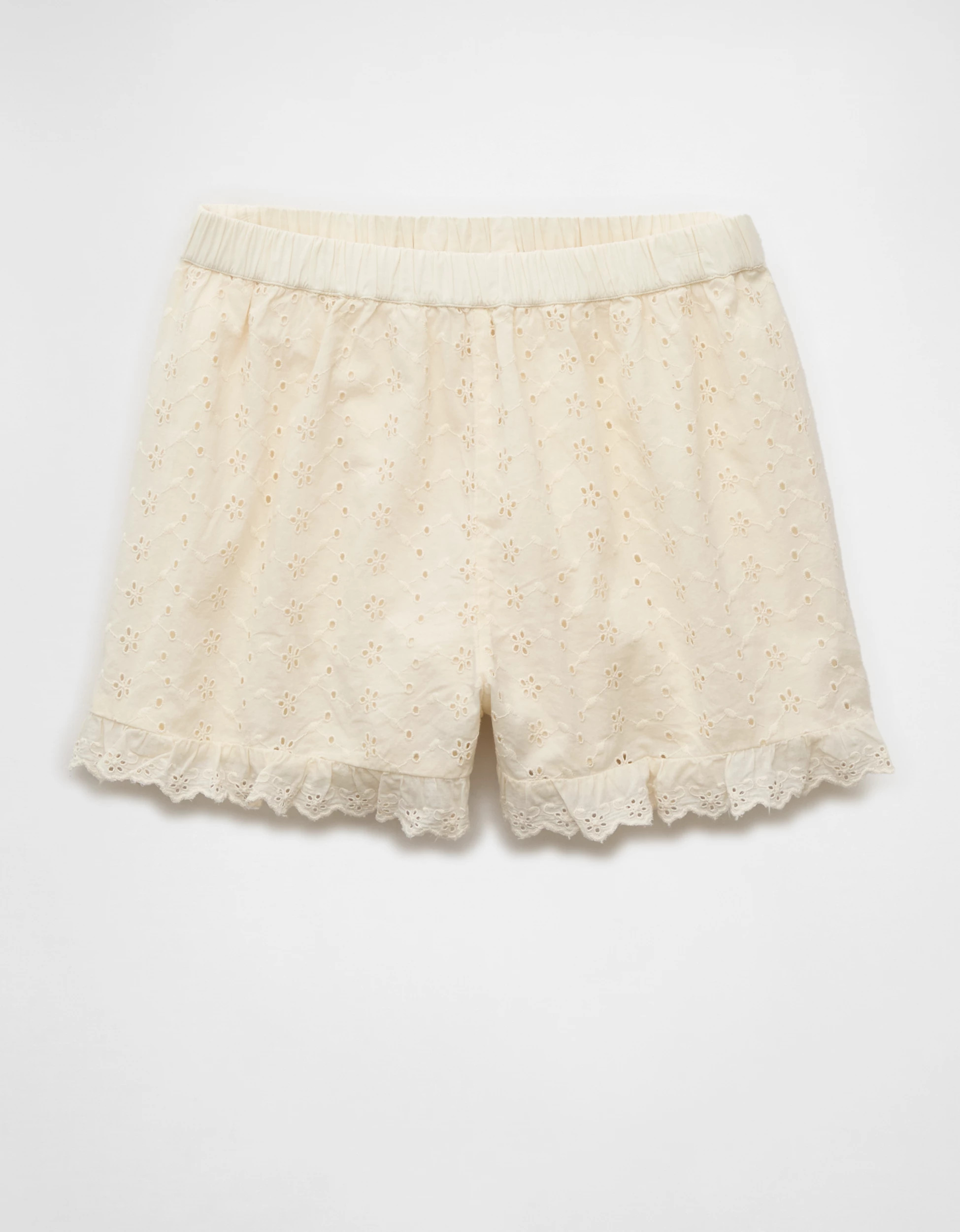 AE High-Waisted Eyelet Ruffle Short | American Eagle Outfitters (US & CA)