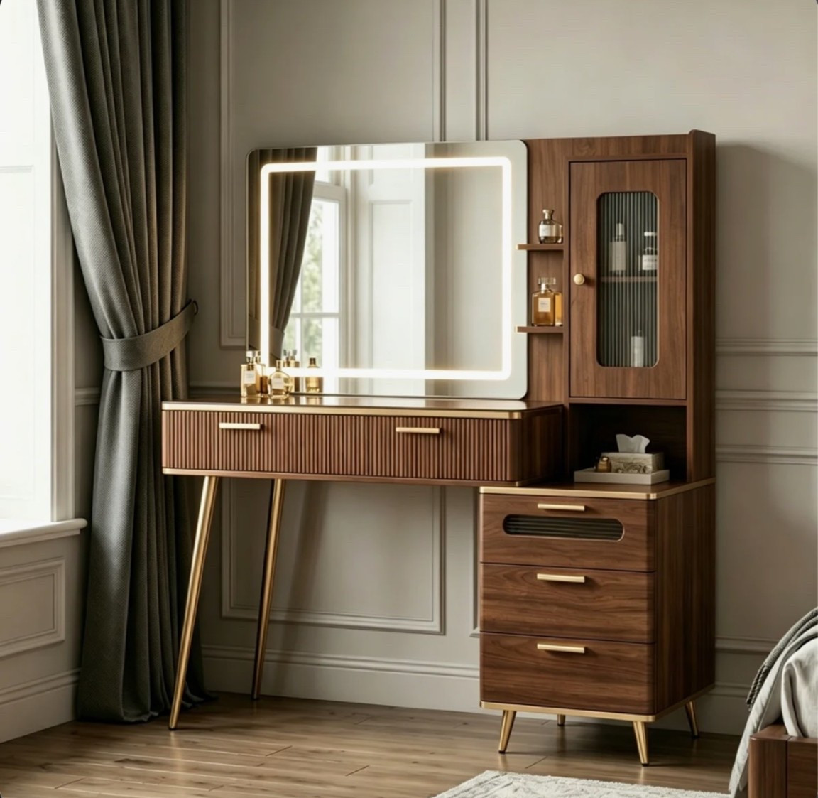 47" Big Modern Vanity Desk With Mirror And Lights,makeup Vanity Desk With 5 Drawers And Storage Shelves