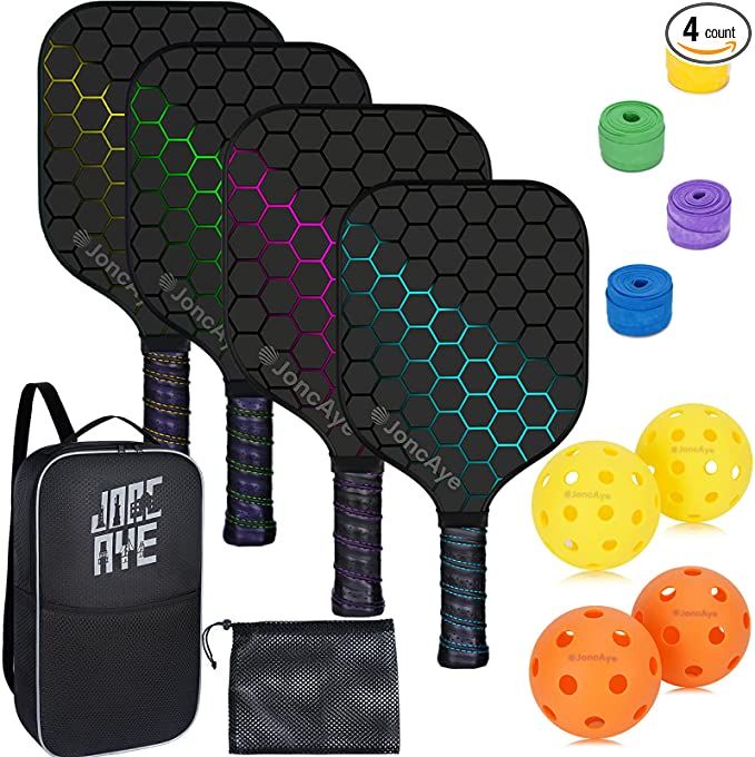 JoncAye Pickleball-Paddles-Set-of-4, Light Pickle-Ball-Raquette-Set with Outdoor Indoor Balls, Pa... | Amazon (US)
