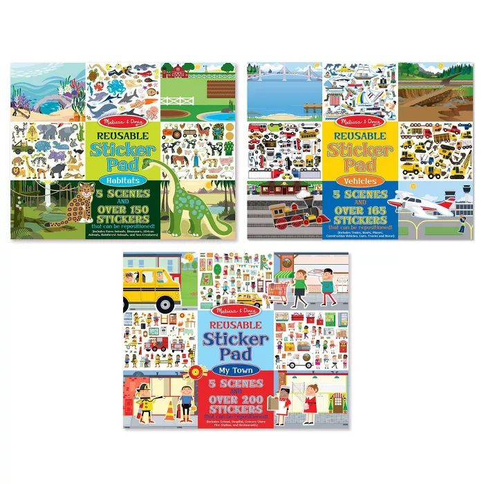 Melissa & Doug Reusable Sticker Pads Set: Habitats, Vehicles, Town: 115 Stickers | Target