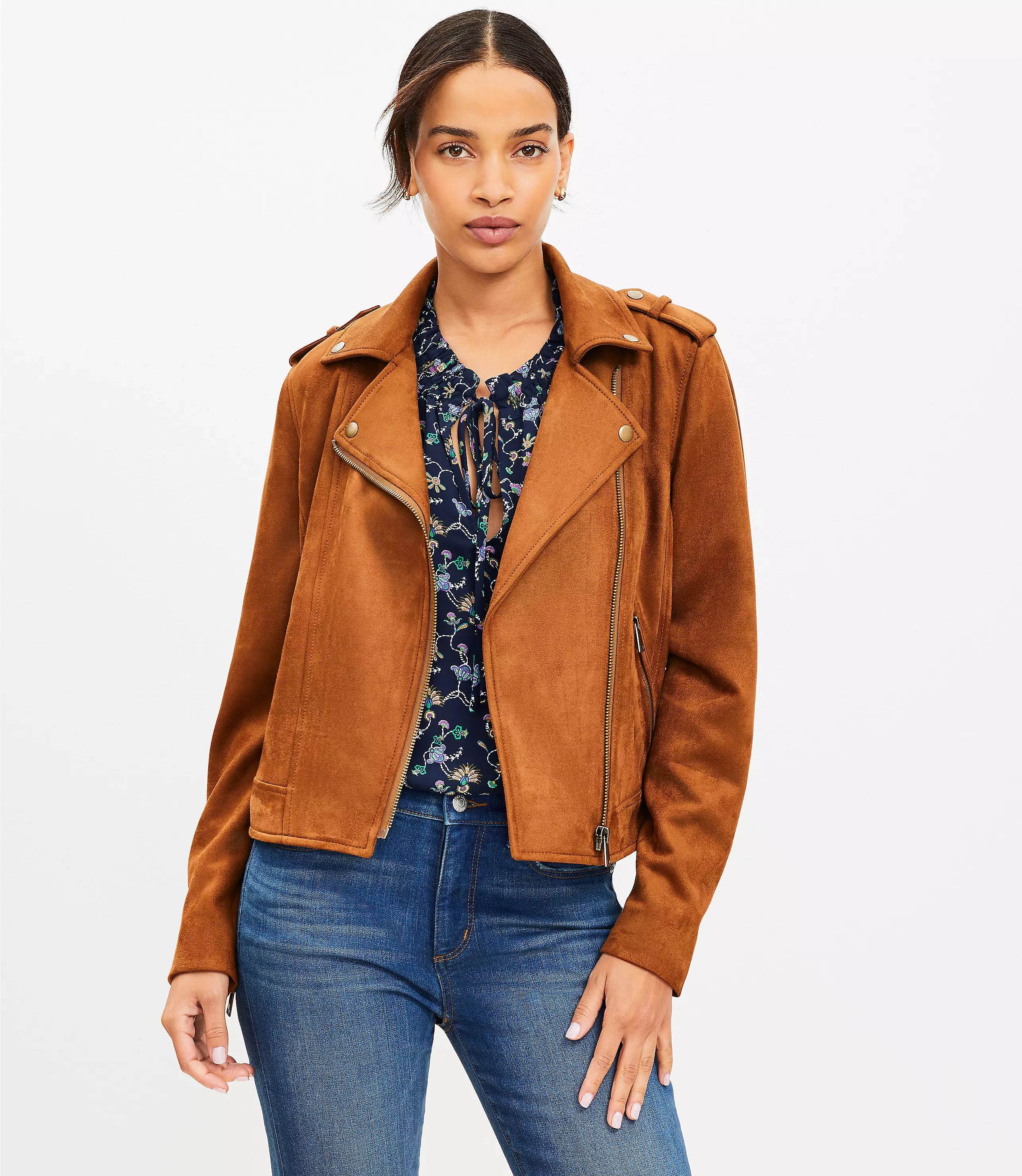 Petite Faux Suede Moto Jacket | LOFT