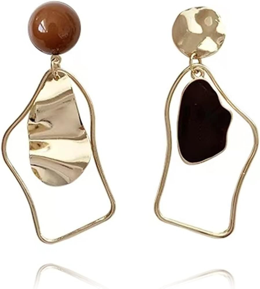 Retro Irregular Drip Oil Asymmetric Drop Earrings Temperament Geometric Earrings for Women Girls | Amazon (US)