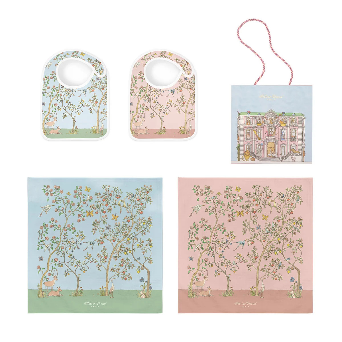 Duo In Bloom Carre & Satin Bib Set | Over The Moon