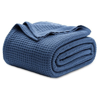 Waffle Weave 100% Cotton Blanket Solid Queen Size Navy - Bedsure | Target