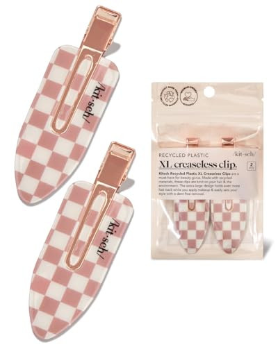 Kitsch Creaseless Hair Clips for Women - No Crease, No Bend Hair Clips for Styling, Bangs, Makeup Application, Face Wash | Recycled Acrylic - Checkered Terracotta | Ideal Gifts for Women, 2pcs | Amazon (US)