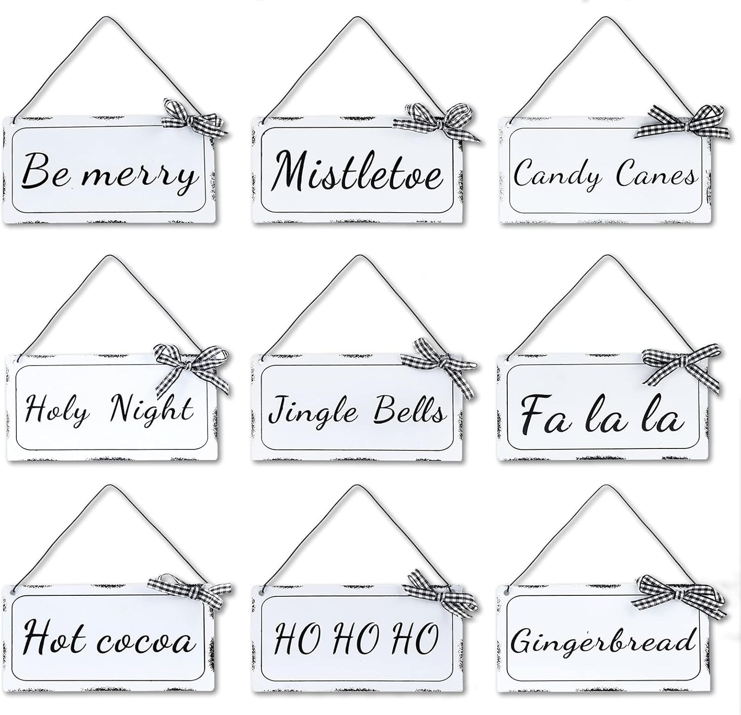 9 Pieces Vintage Metal Signs Christmas Tree Hanging Ornaments, Farmhouse Distressed Enamel Word B... | Amazon (US)