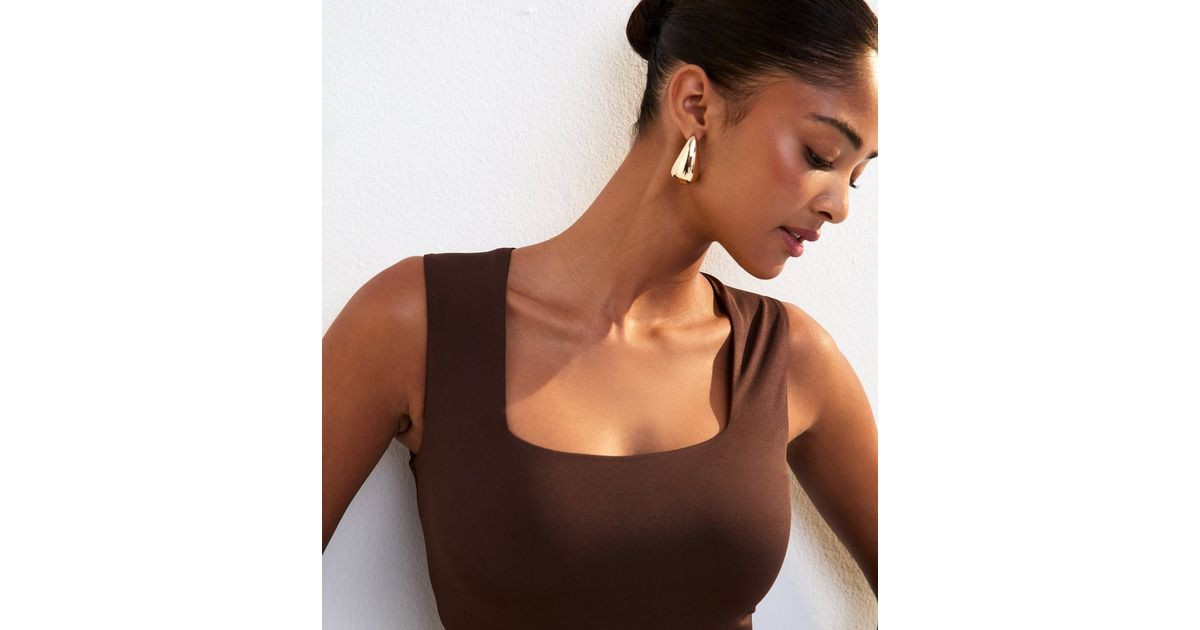 Dark Brown Square Neck Bodysuit | New Look | New Look (UK)