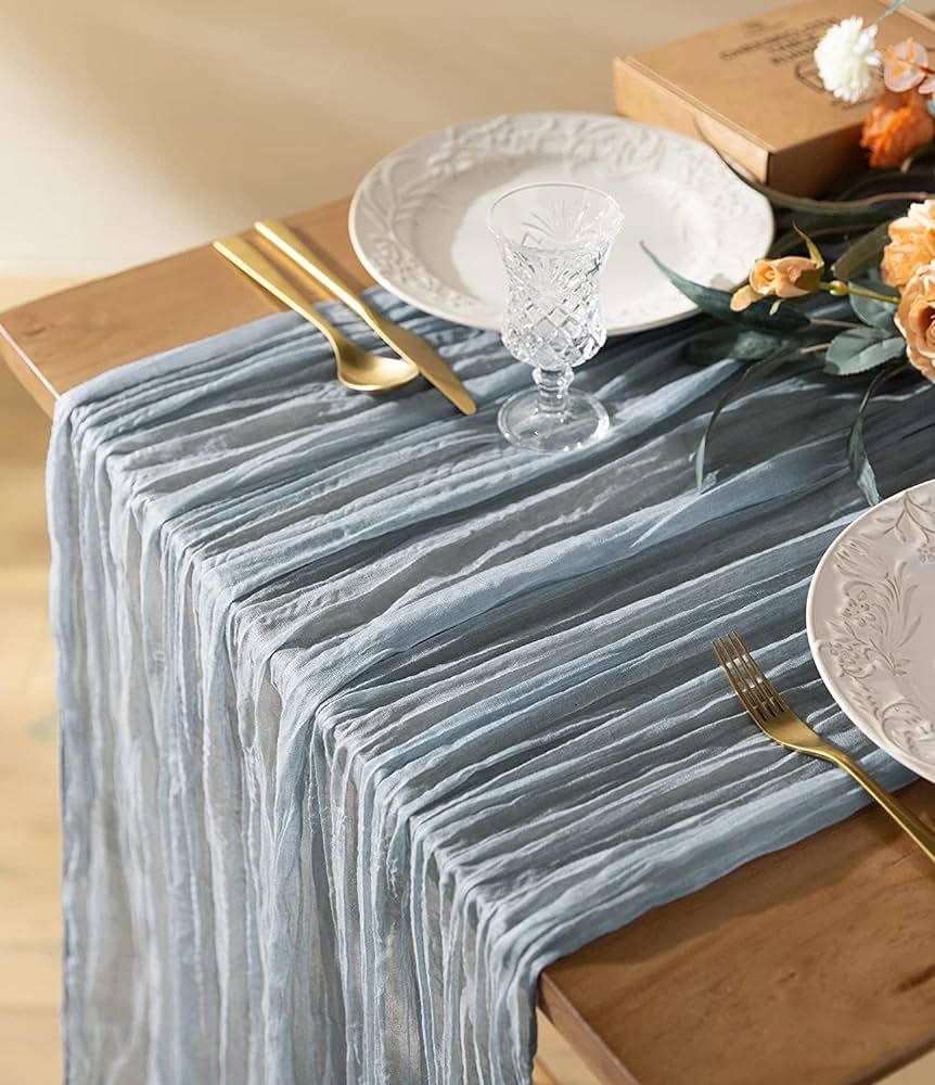 Vitalizart Cheesecloth Table Runner Dusty Blue 35 x 120 Inches Gauze Tablecloth 10Ft Boho Rustic ... | Amazon (US)